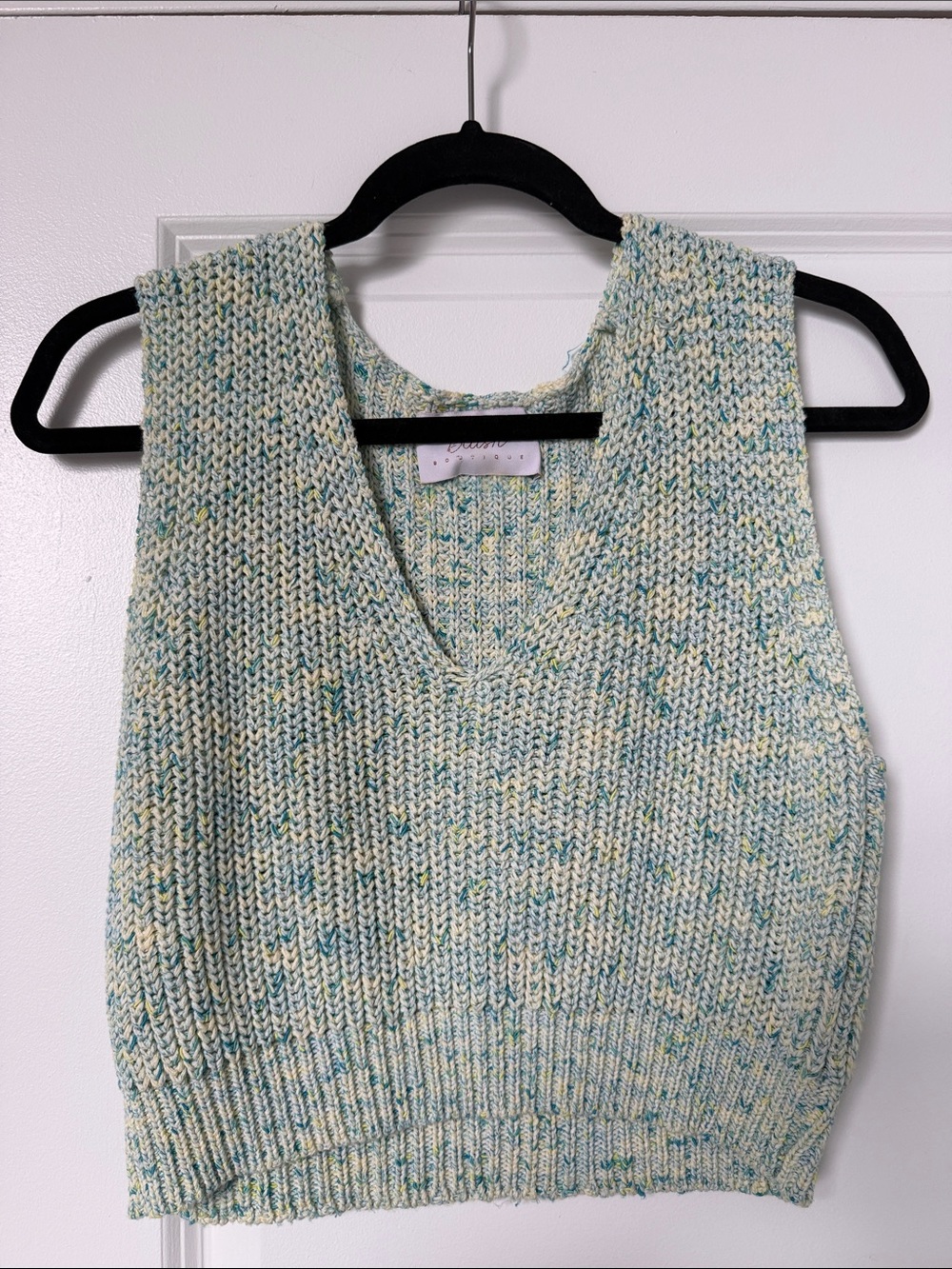 Pastel Speckle V-Neck Sweater Vest in Mint and Cream